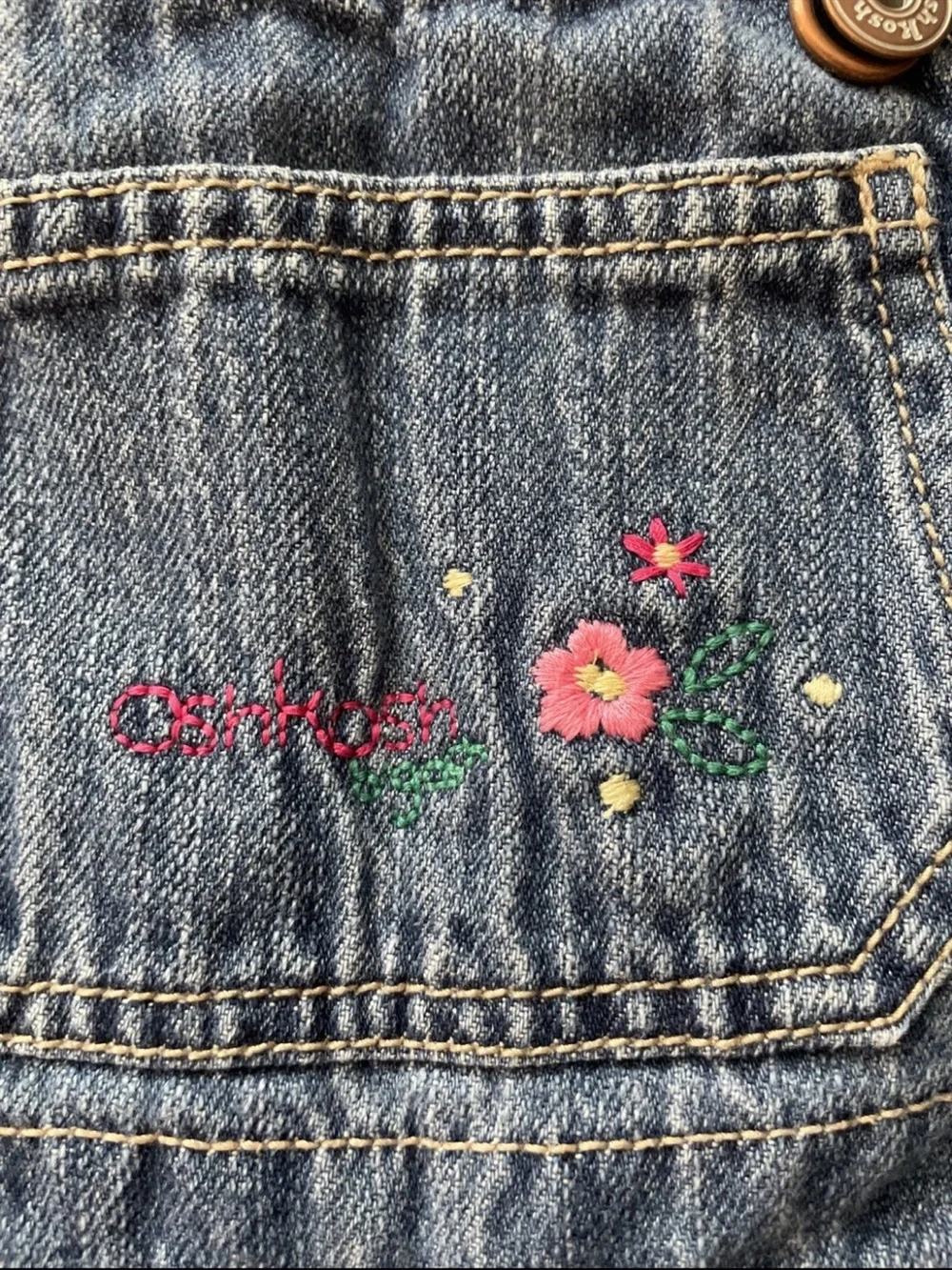 OshKosh B'gosh Light Blue Denim Overalls with Floral Patches
